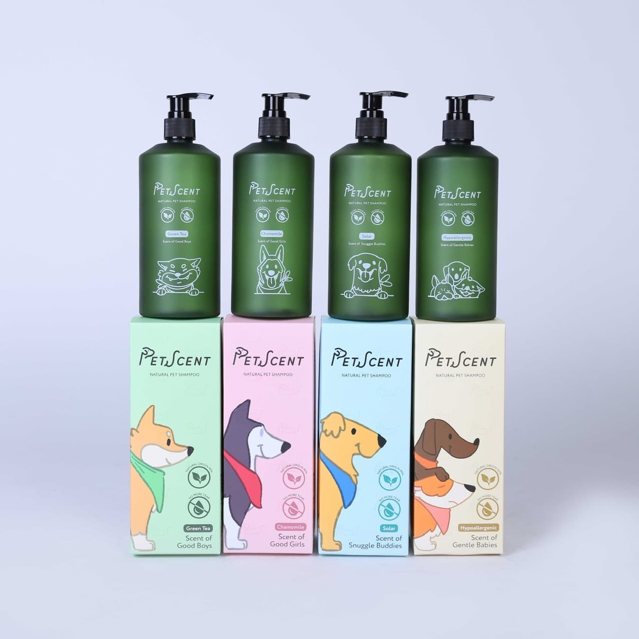 PetScent สี่กลิ่น ขวดและกล่อง